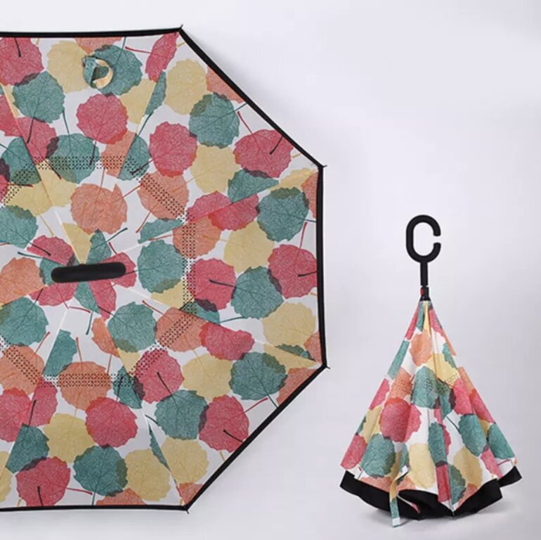 Trenovo Parapluie de voyage inversé, 10 nervures, parapluie inversé pliable automatiquement, parapluie inversé à l'envers, parapluie coupe-vent compact, parapluie anti-UV pour