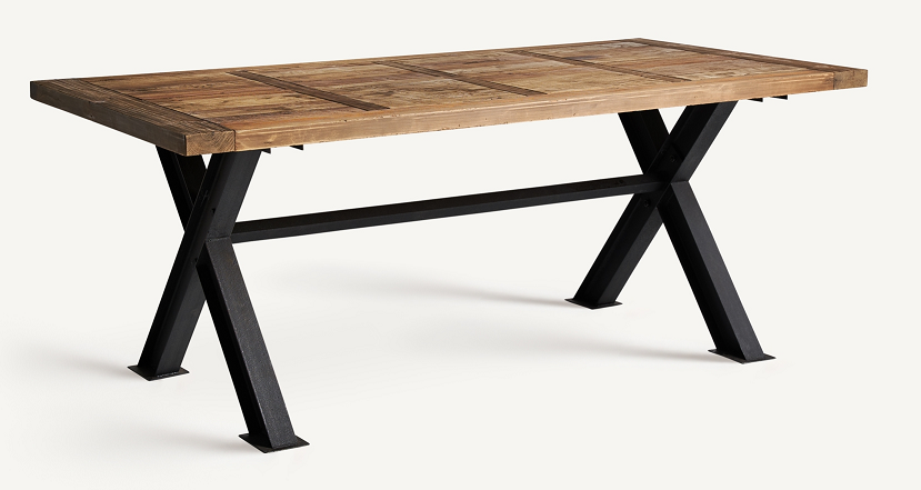 Table à manger Style Industriel L 200/250/300cm - Bois vieilli et métal noir