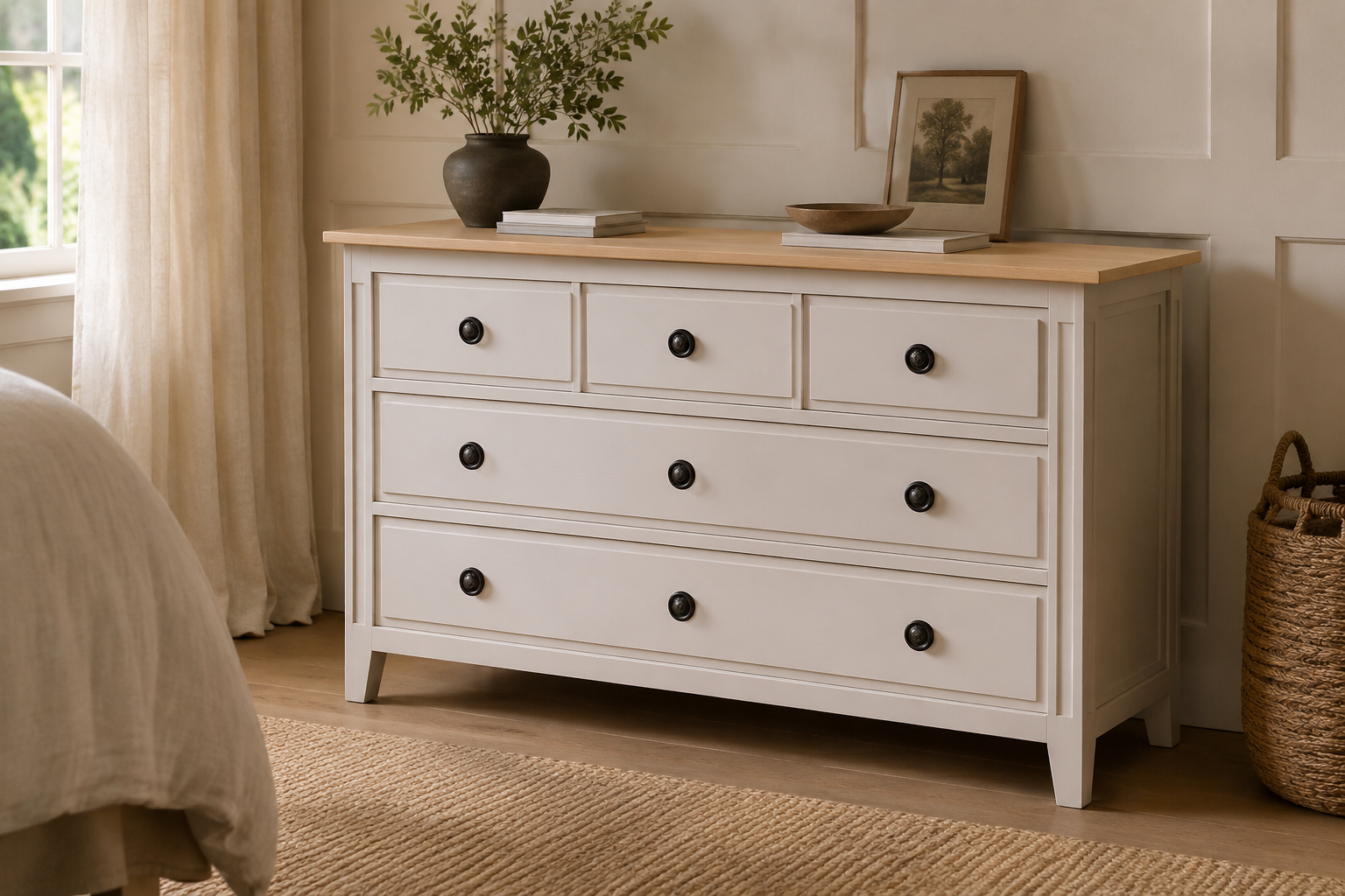 Commode-5 tiroirs-bois-massif-145cm