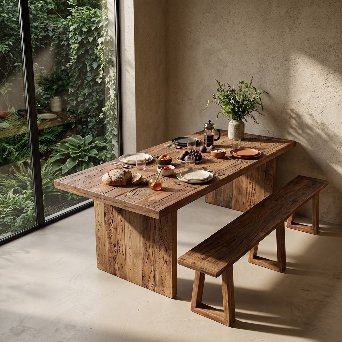 table-bois-recycle-avec-banc-assorti-220cm