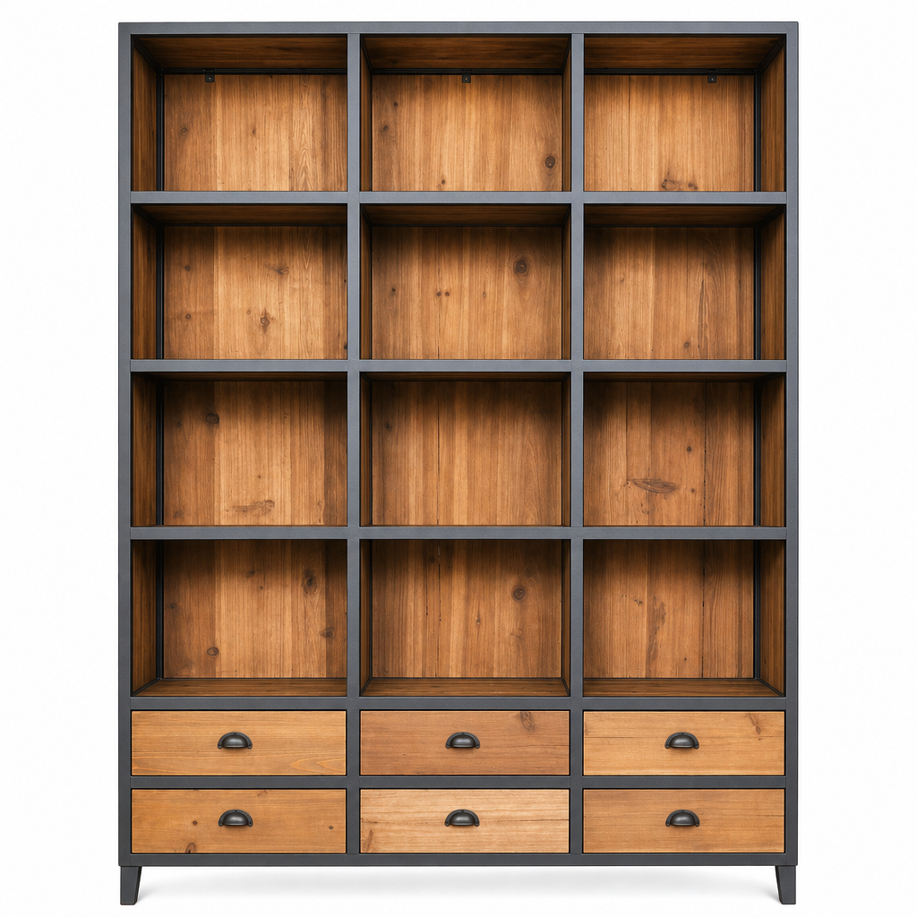 bibliothèque-industriel-bois-métal