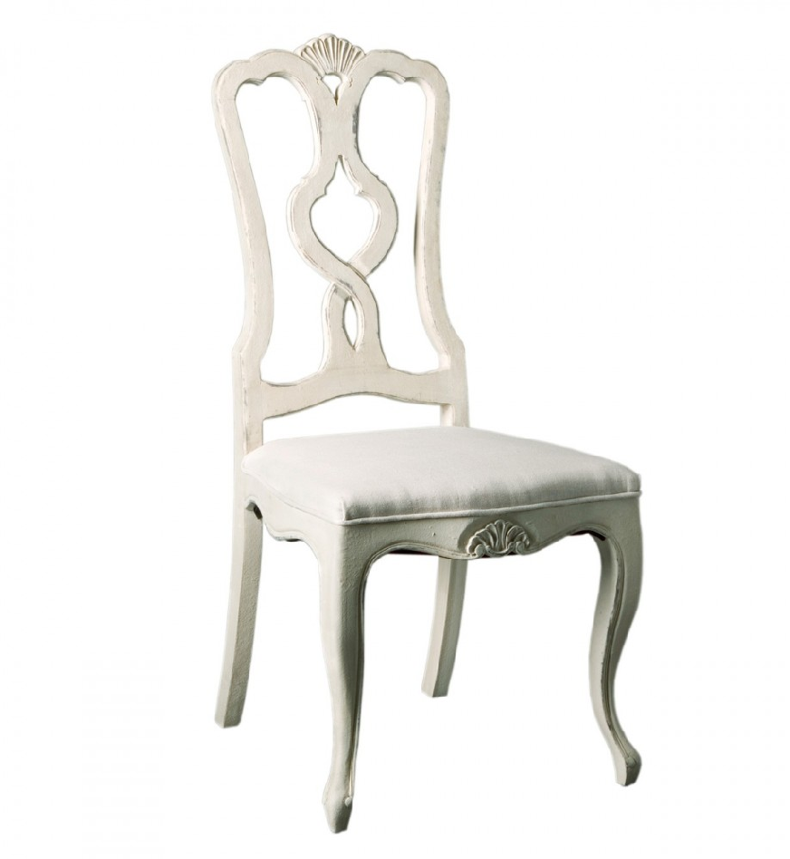 Chaise blanche classique avec assise en lin et dossier haut 110 cm