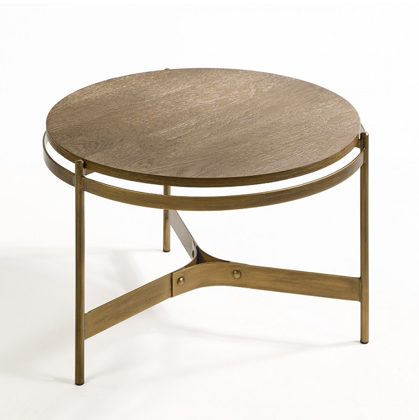 Table Basse ronde en chêne et métal doré - Ø 62 cm