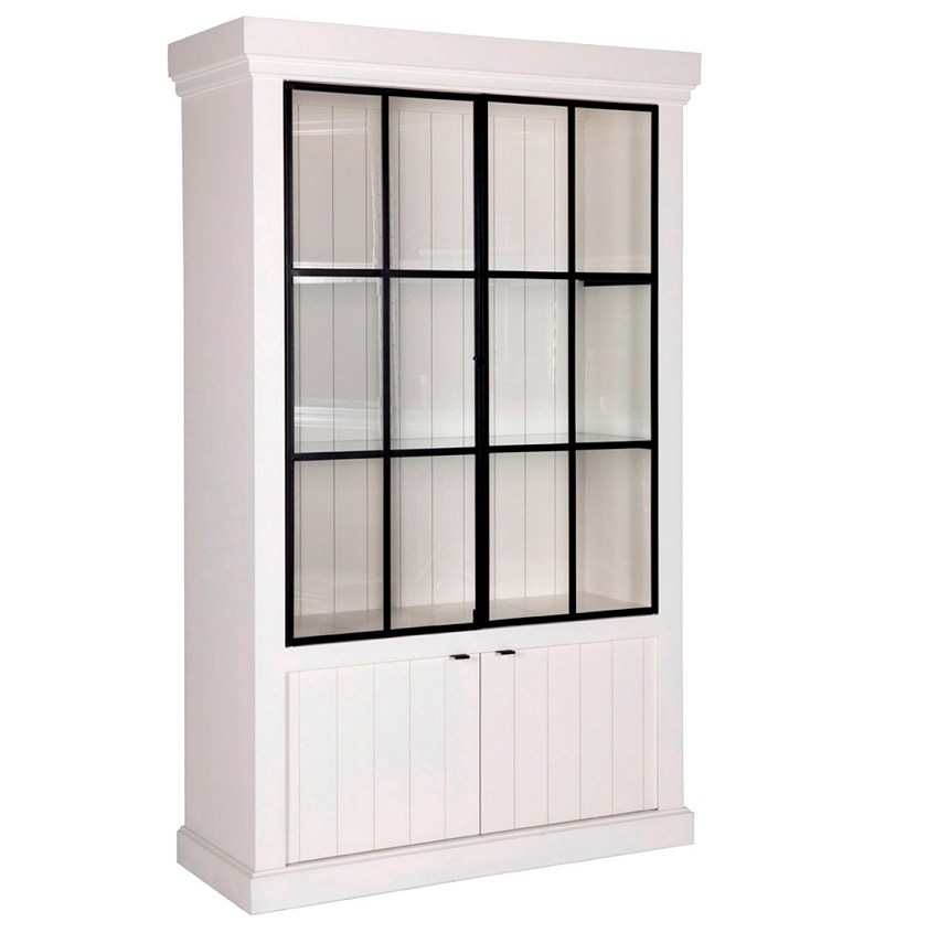 Bibliothèque ou vitrine IRON JASON 2 Portes Blanche de Flamant - L 138 cm