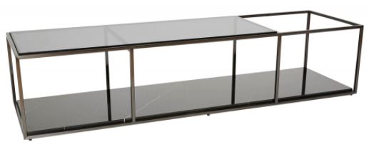 Table Basse Marbre Noir et Verre Contemporaine - L 140 cm