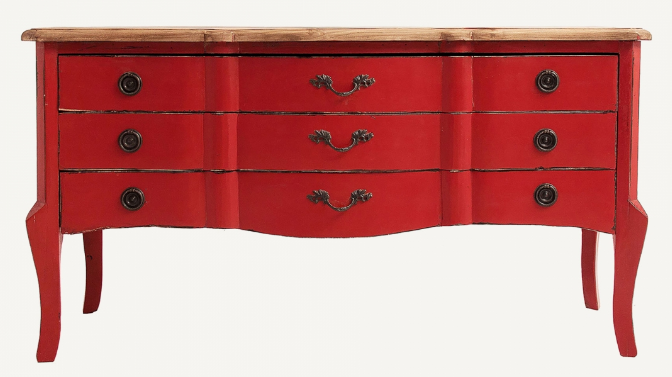 Commode Louis XV 3 tiroirs Rouge en Orme massif - 140 cm