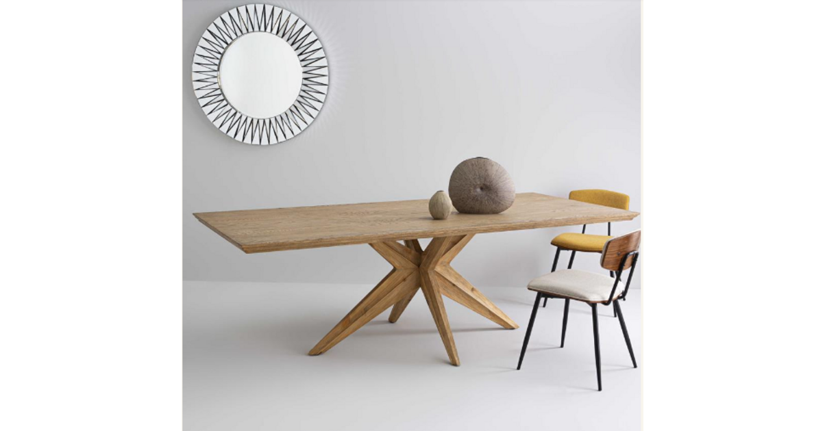 Table à Manger Industrielle étoile En Chêne Massif Et Métal – 300 Cm – 12 Places – Robin Sicle