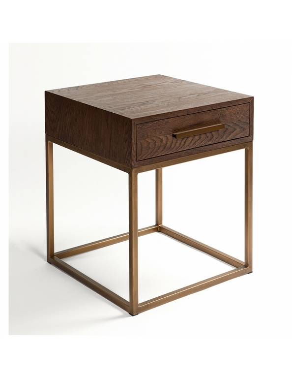 Table de chevet en fer avec étagère en verre