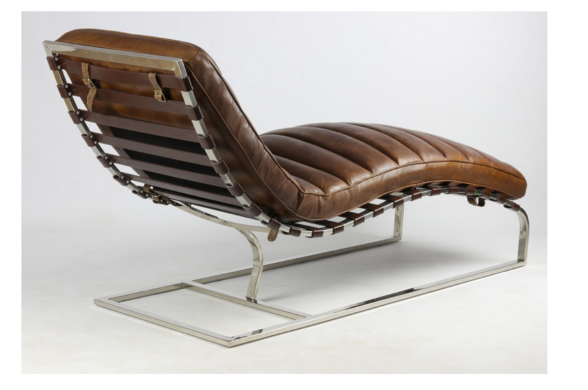 Chaise Longue Cuir Vintage Marron Cigare Villa & Demeure