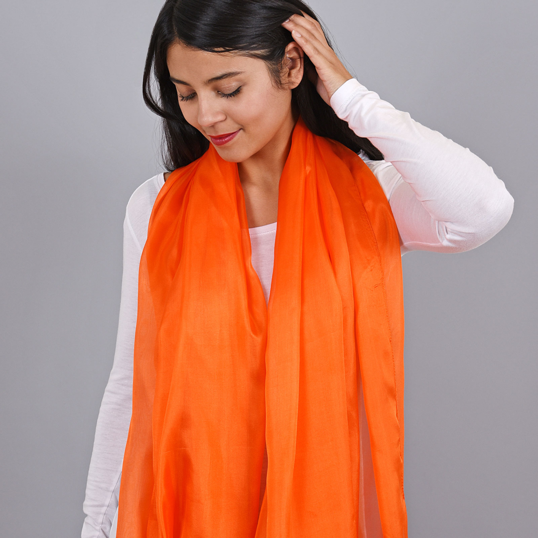 Écharpe pashmina corail : châle de mariage orange en viscose