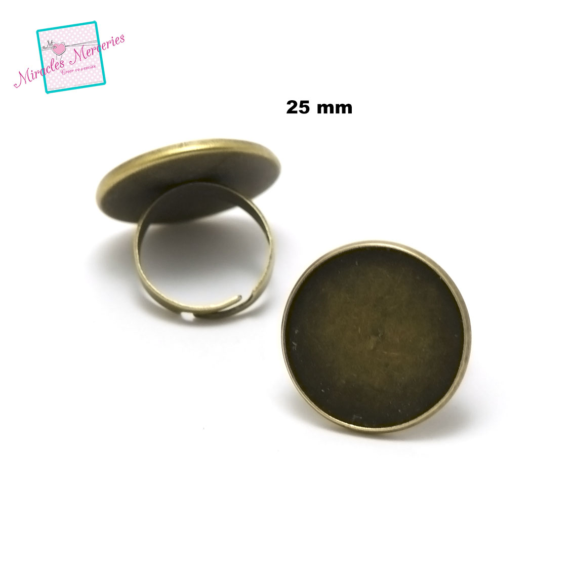 4 supports cabochons bague ronde 25 mm, bronze