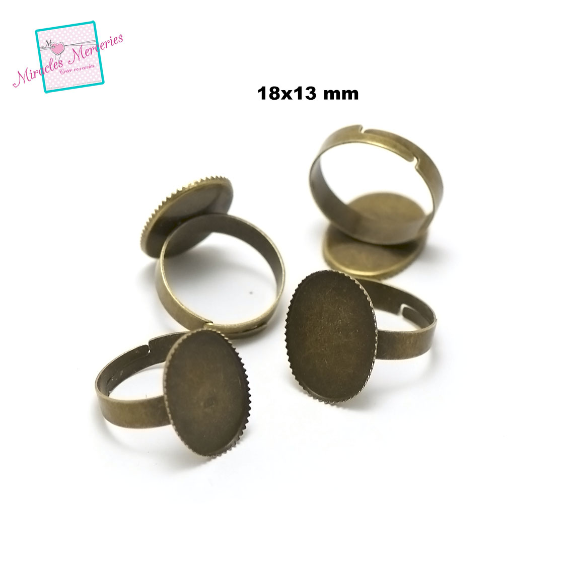 10 support cabochon bague ovale 18x13 mm dent, bronze