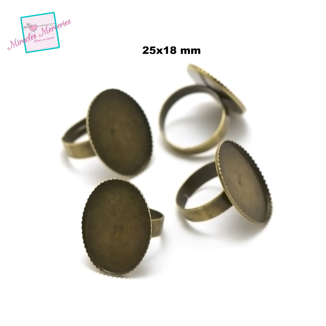 10 support cabochon bague ovale 25x18 mm dent, bronze