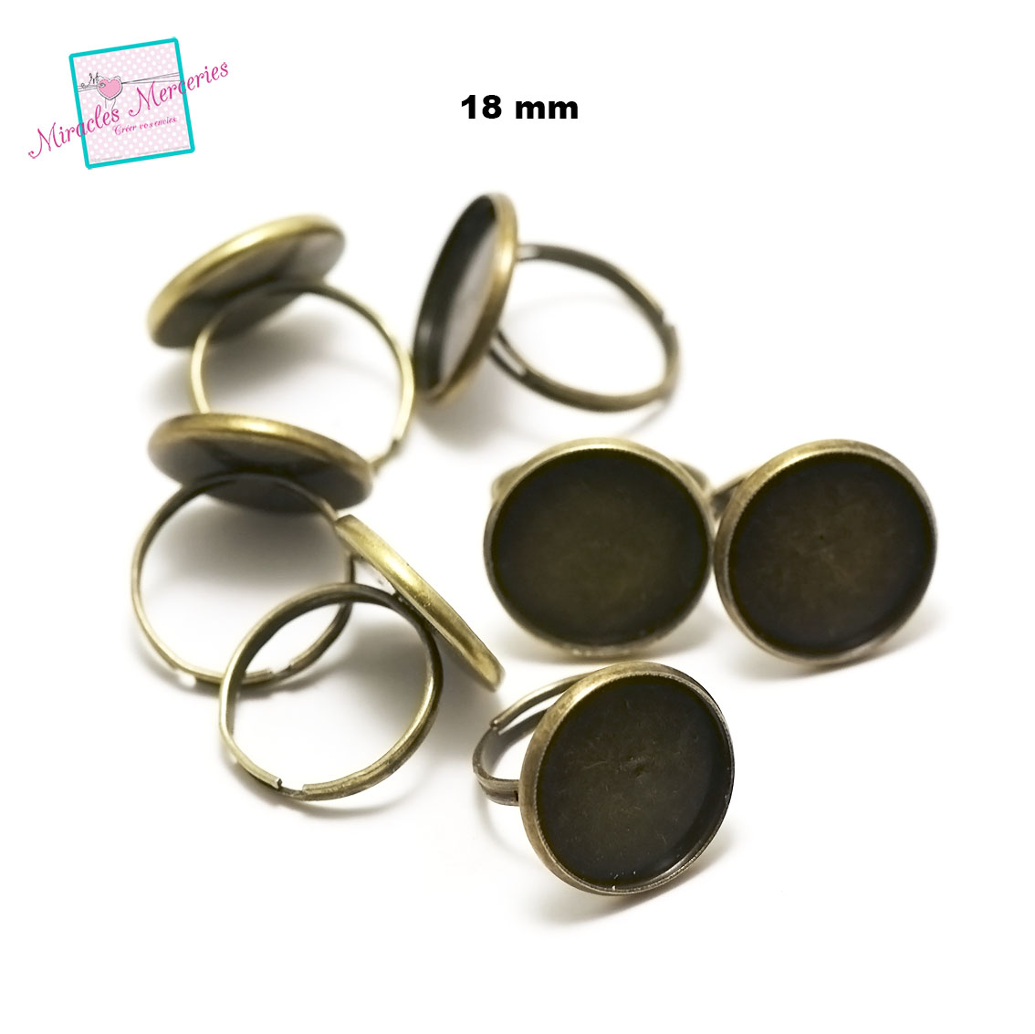 10 supports cabochons bague 16 mm, ronde bronze