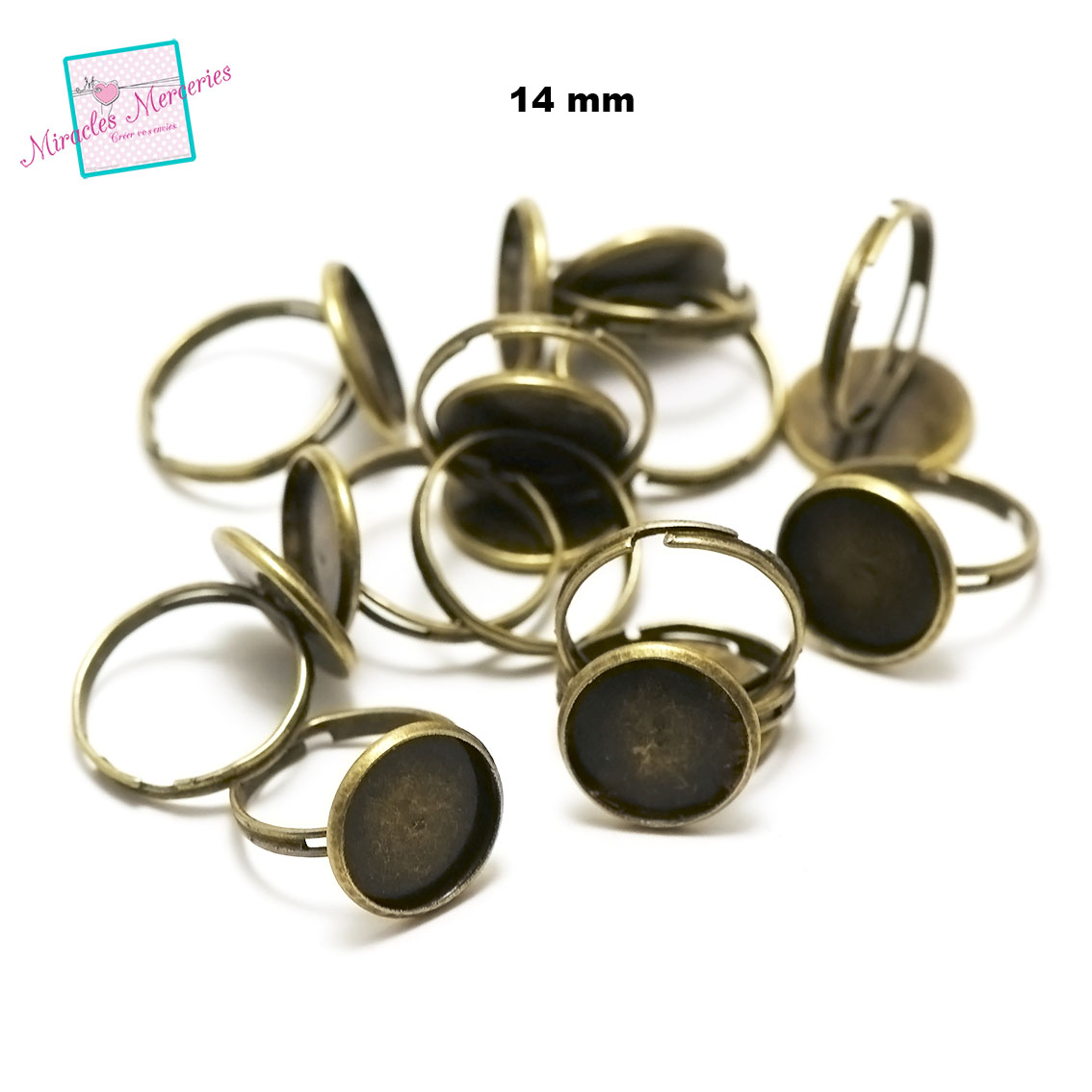 10 supports cabochons bague 14 mm, ronde bronze