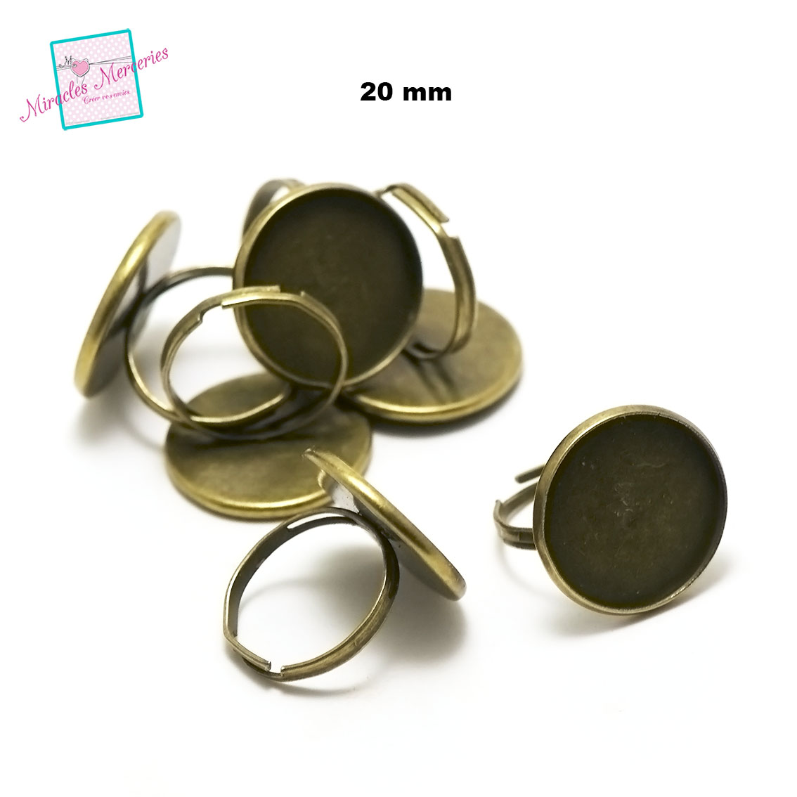 10 supports cabochons bague 20 mm, ronde bronze