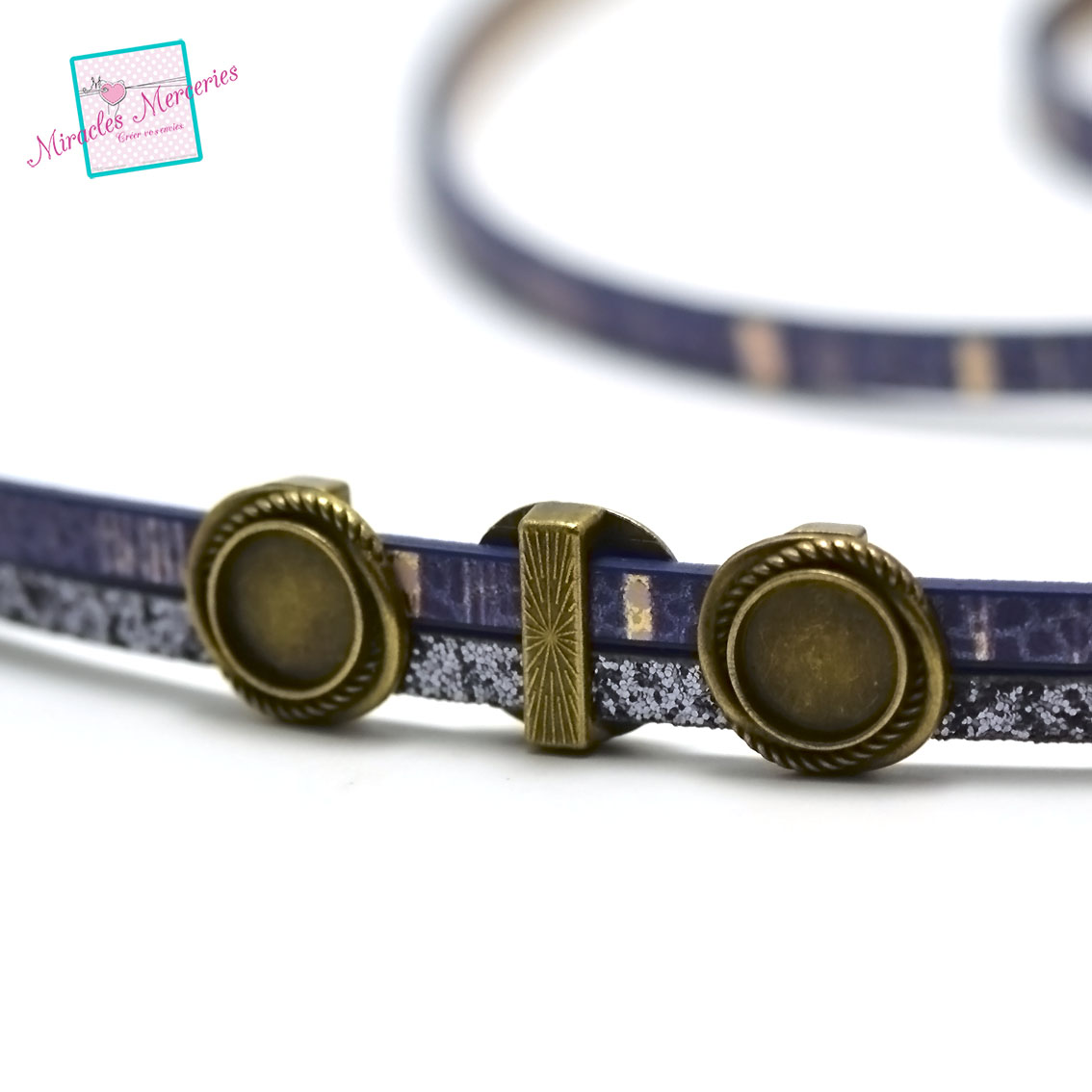10 perles passantes/slides pour lanière cuir 021b support cabochon15x6 mm,bronze