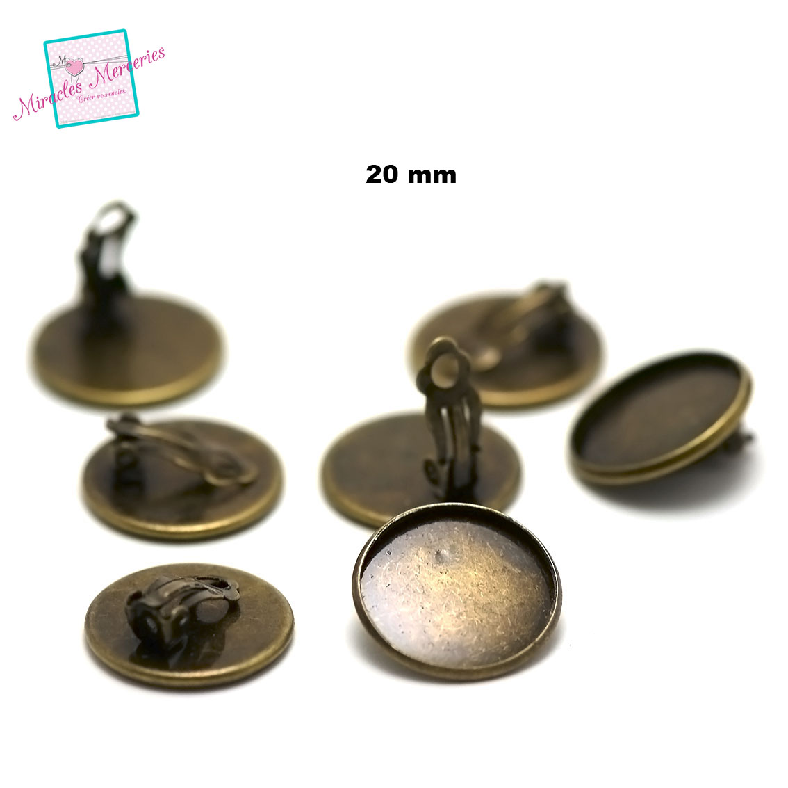 4 supports cabochon ronde 20 mm boucle d\'oreille clip,bronze