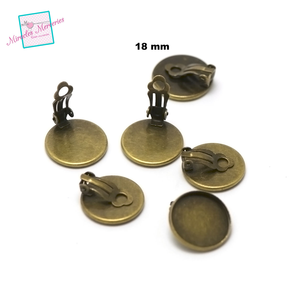4 supports cabochon ronde 18 mm boucle d\'oreille clip,bronze