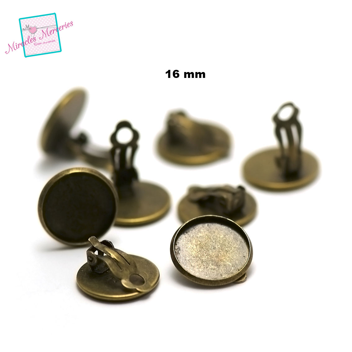 10 supports cabochon ronde 16 mm boucle d\'oreille clip, bronze