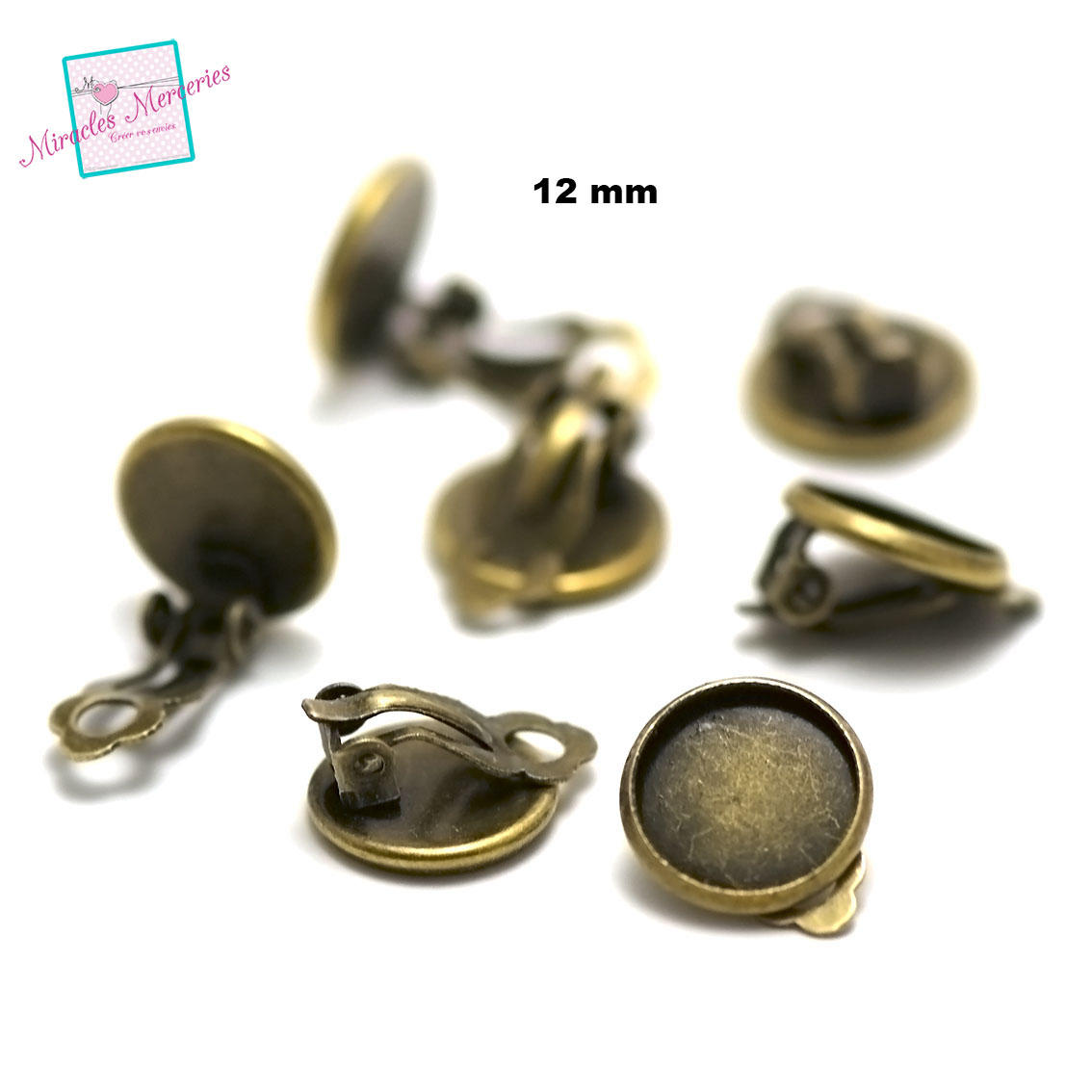 10 supports cabochon ronde 12 mm boucle d\'oreille clip,bronze
