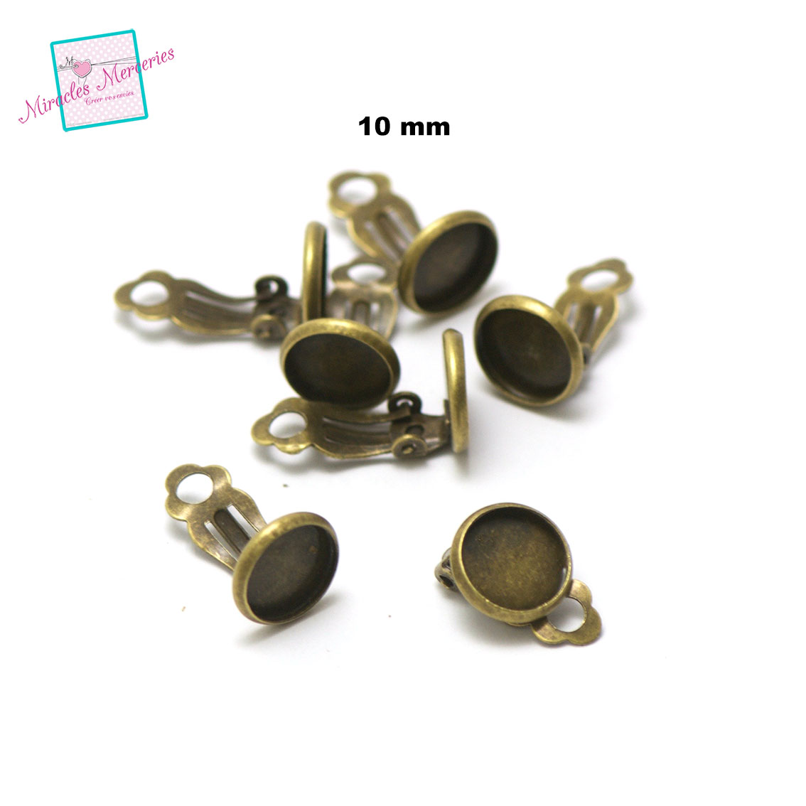 10 supports cabochon ronde 10 mm boucle d\'oreille clip,bronze