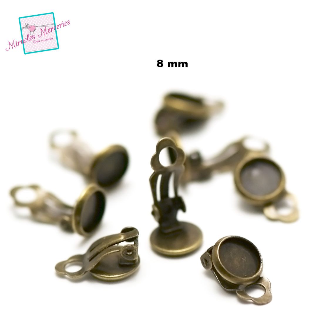 10 supports cabochon ronde 8 mm boucle d\'oreille clip,bronze