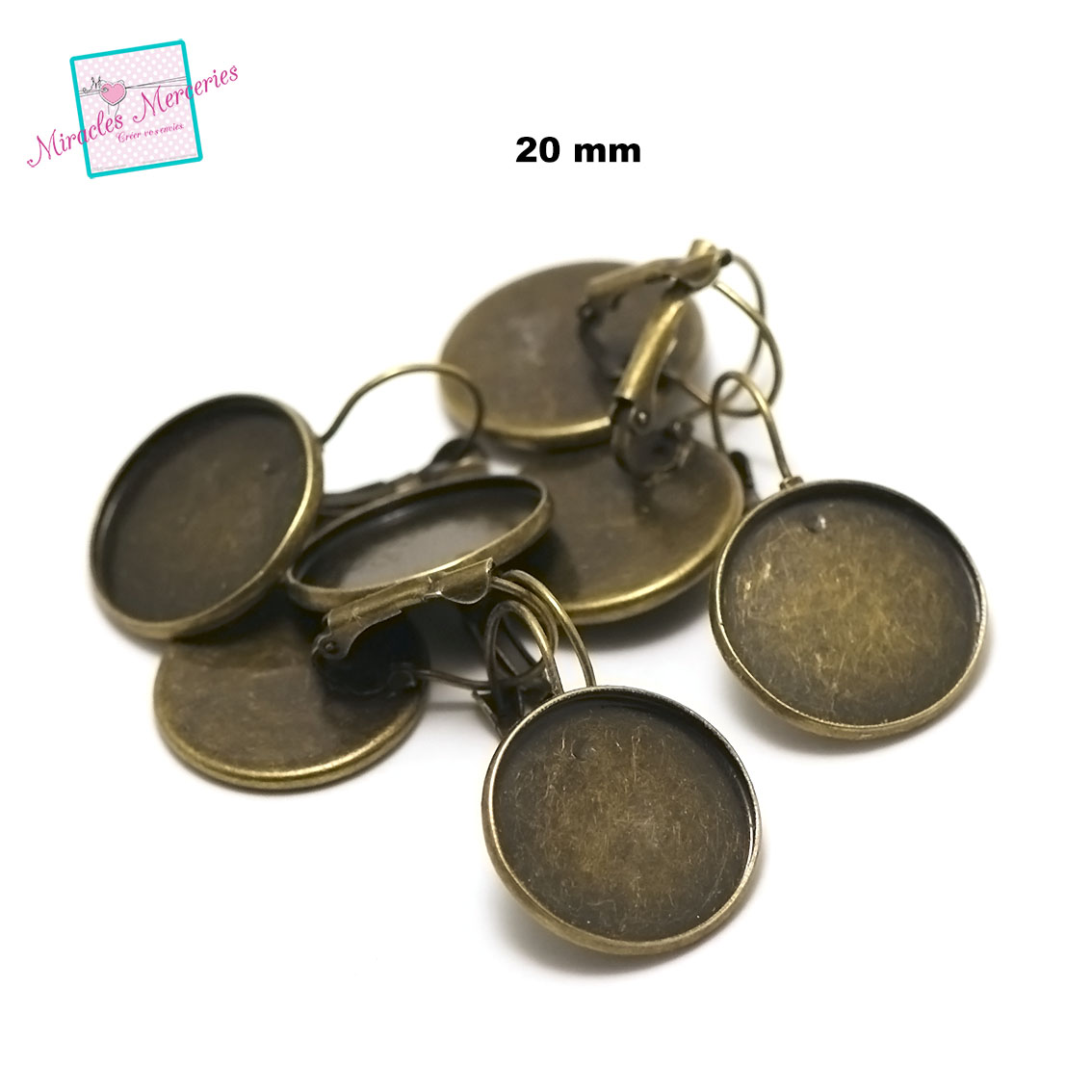 4 support cabochon ronde 20 mm  boucle d\'oreille dormeuse,bronze