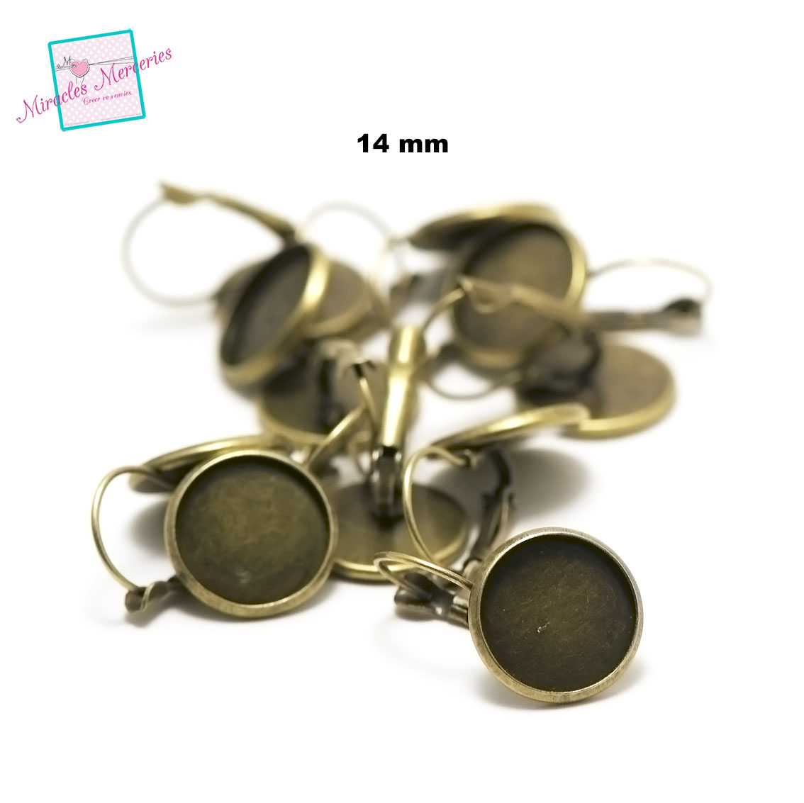 4 support cabochon ronde 14 mm  boucle d\'oreille dormeuse,bronze