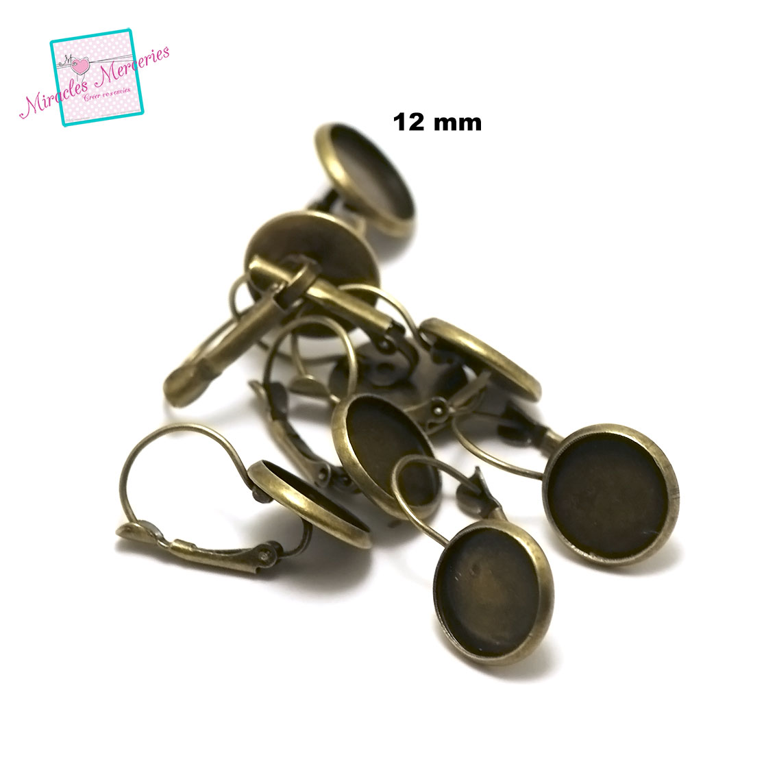 4 support cabochon ronde 12 mm  boucle d\'oreille dormeuse,bronze