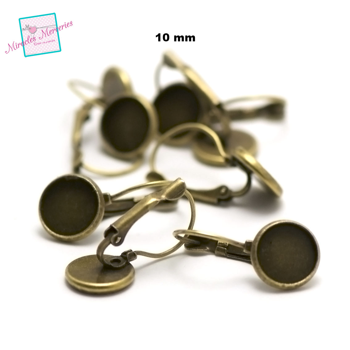 4 support cabochon ronde 10 mm  boucle d\'oreille dormeuse,bronze