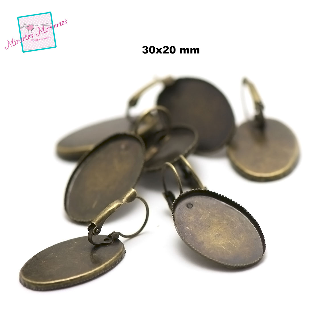 4 support cabochon ovale 30x20 mm, boucle d\'oreille dormeuse,bronze