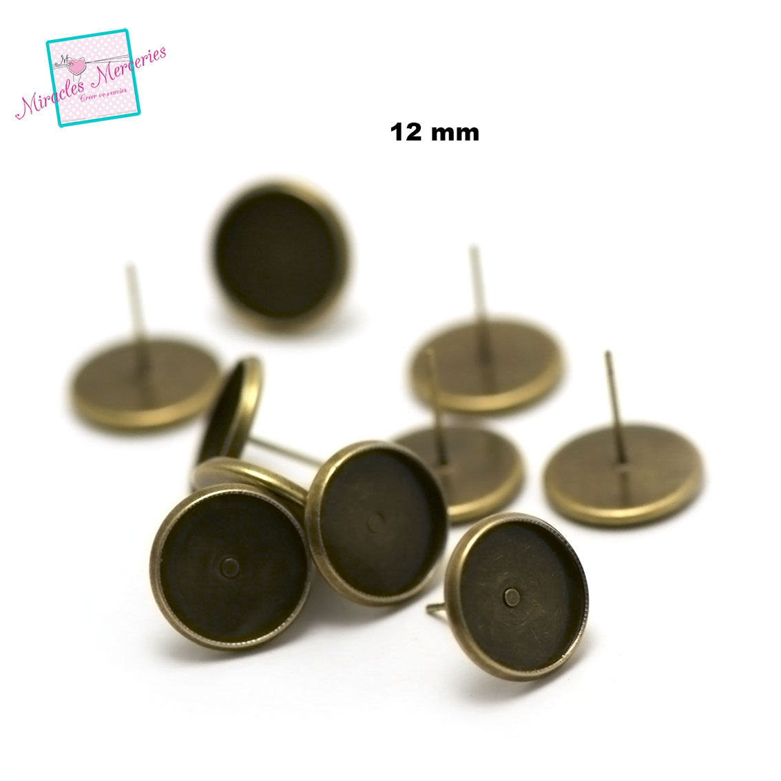 10 supports cabochon puce d\'oreille ronde 12 mmdroit,bronze