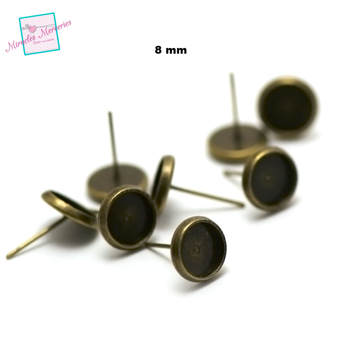 10 supports cabochon puce d\'oreille ronde 8 mm,bronze