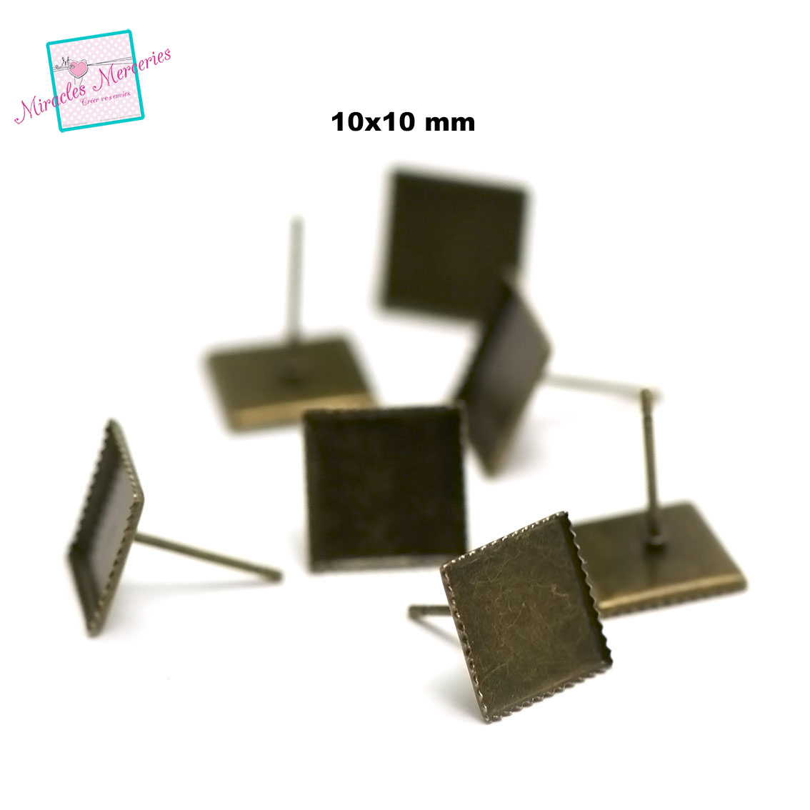 10 supports cabochon puce d\'oreille carrée 10x10 mm,bronze