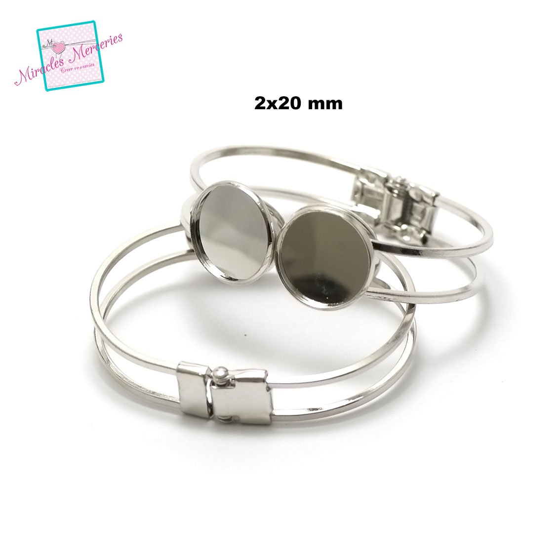 1 bracelet supports cabochon double ronde 20 mm,argenté claire