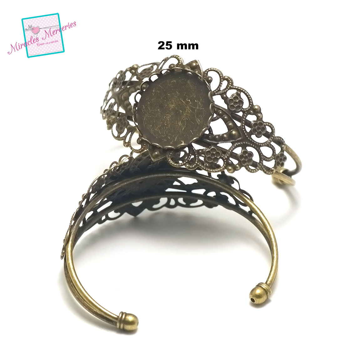 1 bracelet supports cabochon ronde 25 mm filigrane ,bronze
