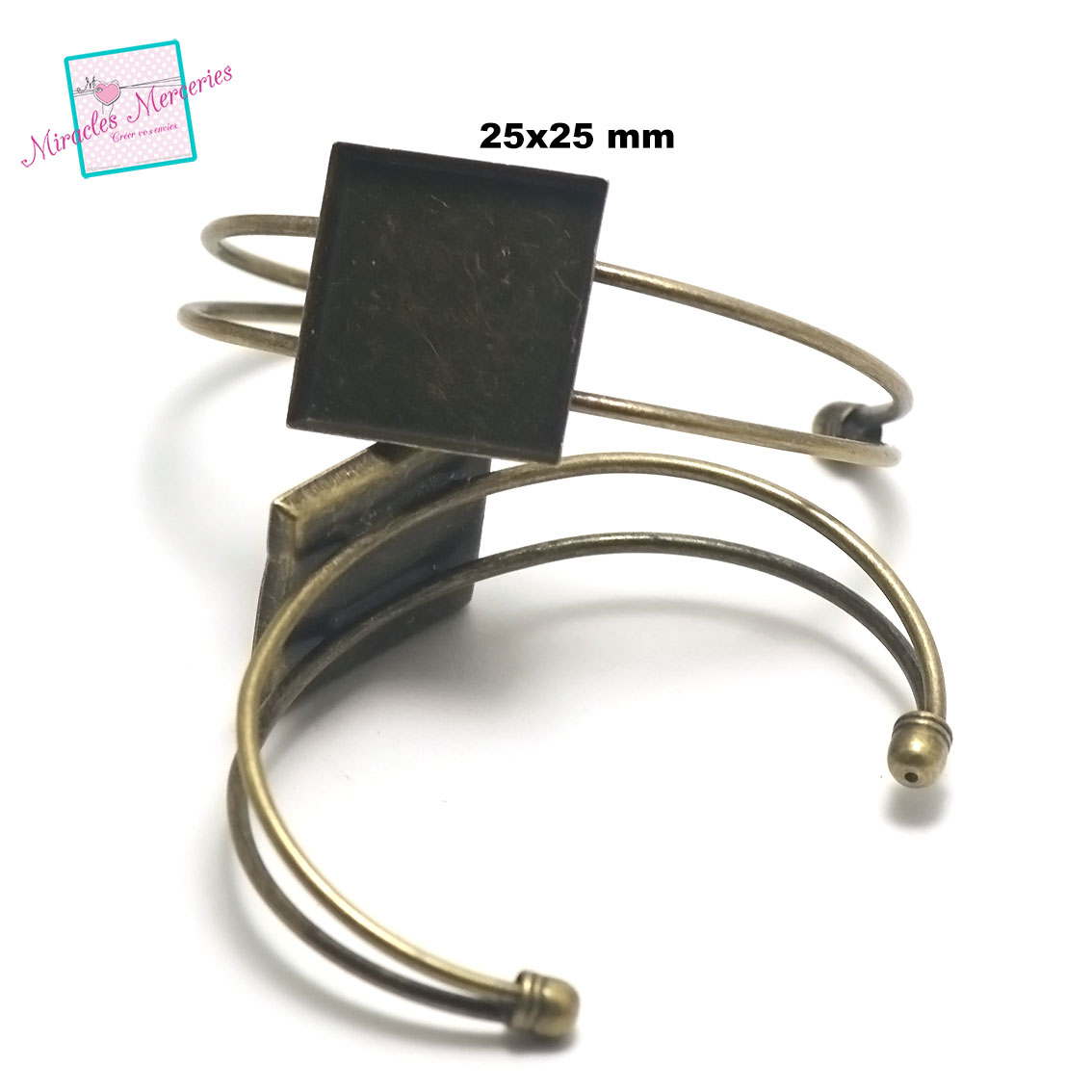 1 bracelet supports cabochon carré 25x25 mm ,bronze