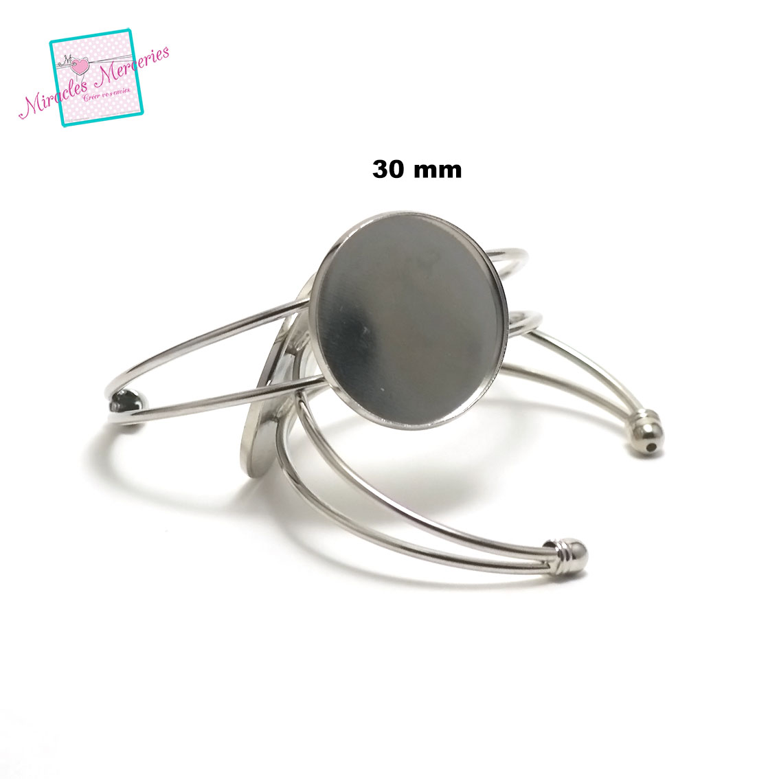 1 bracelet supports cabochon ronde 30 mm ,argenté