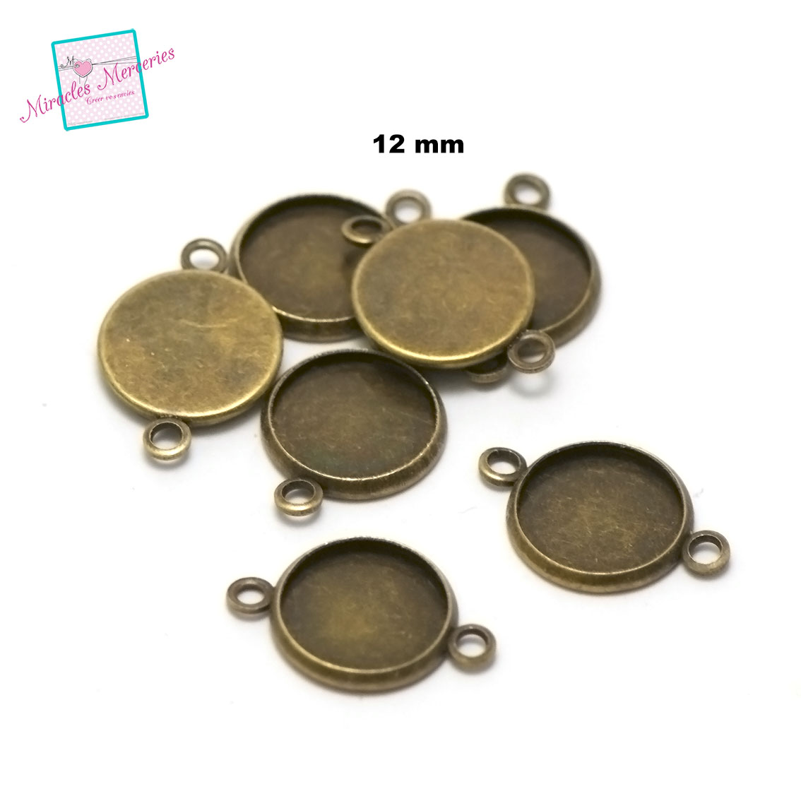 10 connecteurs supports cabochon ronde 12 mm,bronze