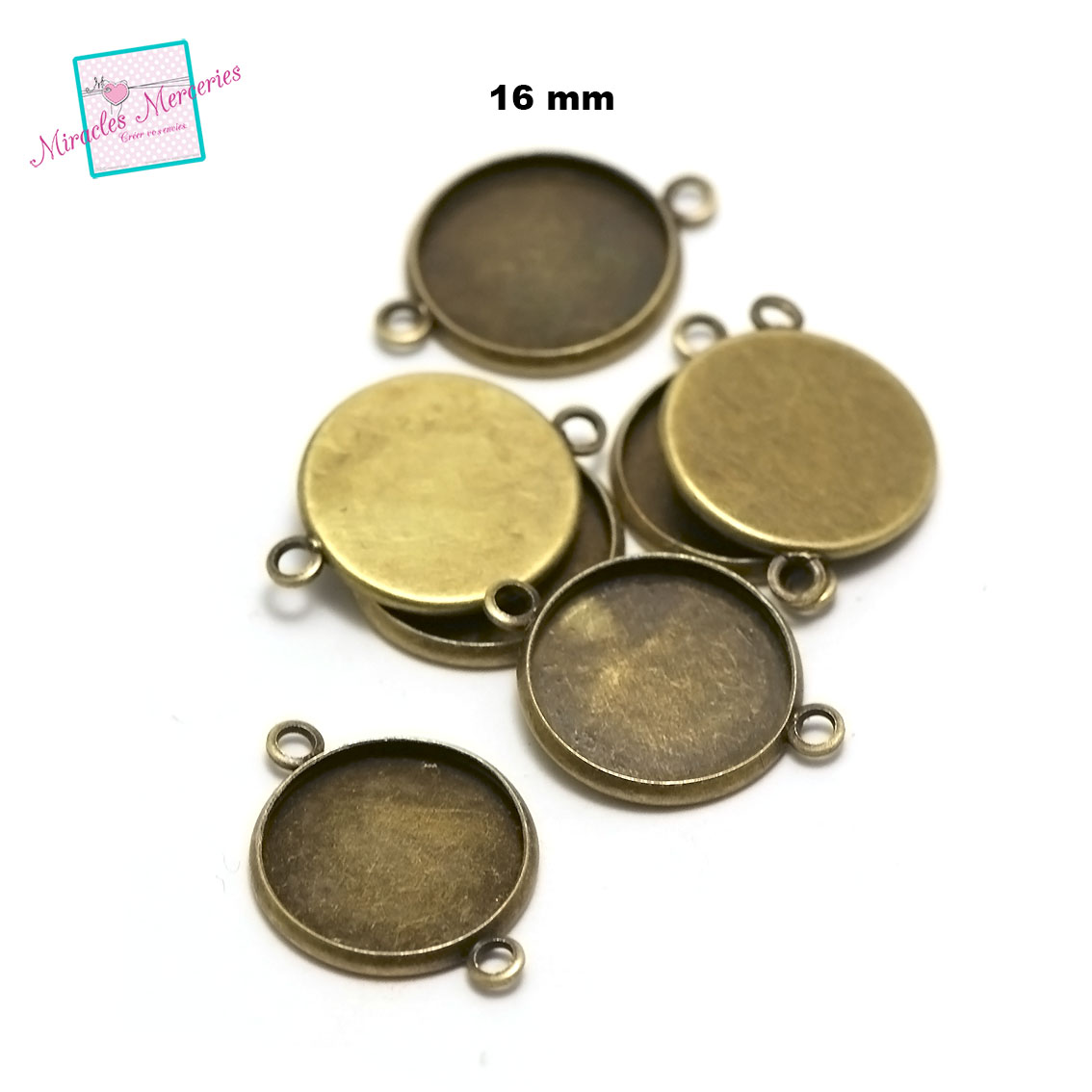 10 connecteurs supports cabochon ronde 16 mm,bronze