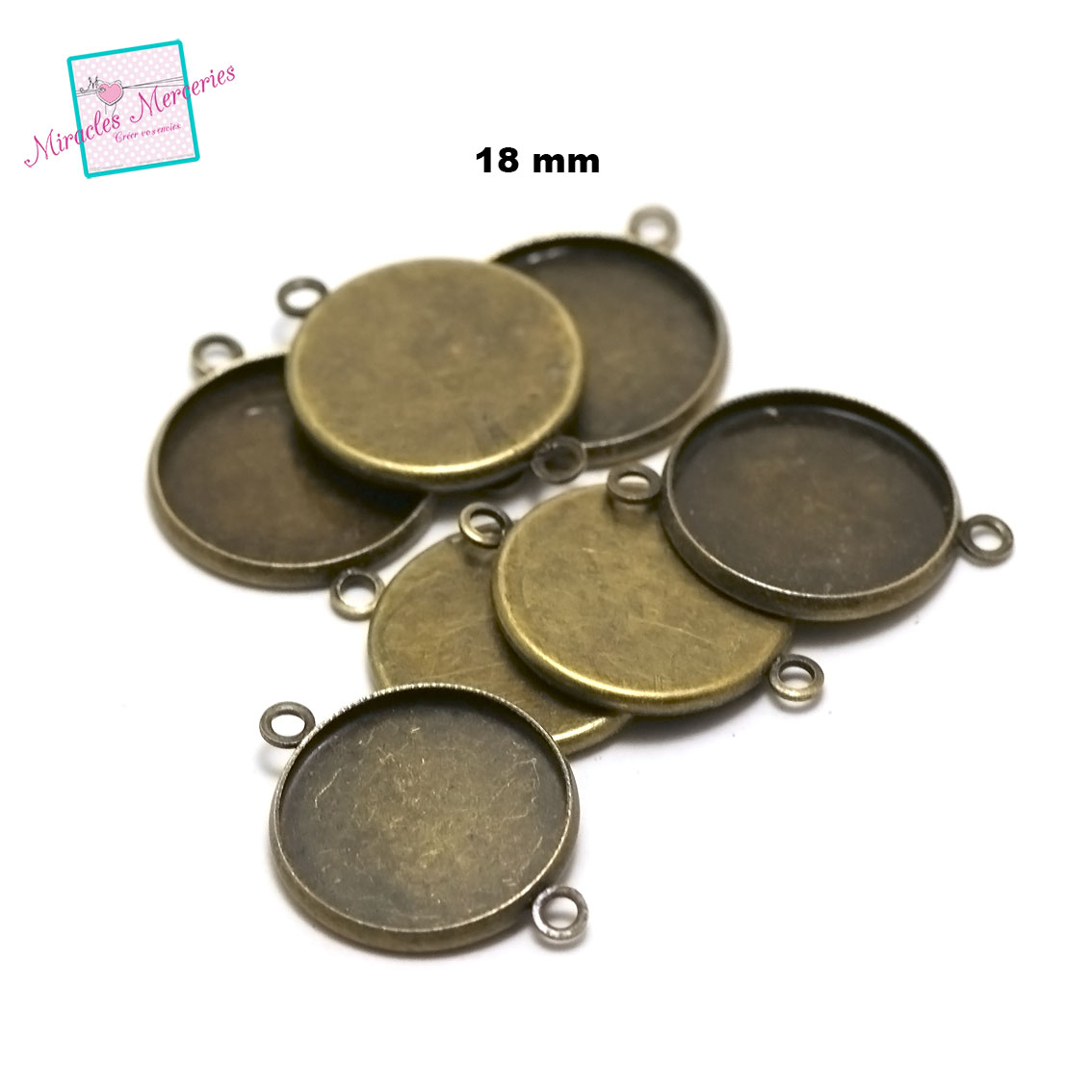 10 connecteurs supports cabochon ronde 18 mm,bronze