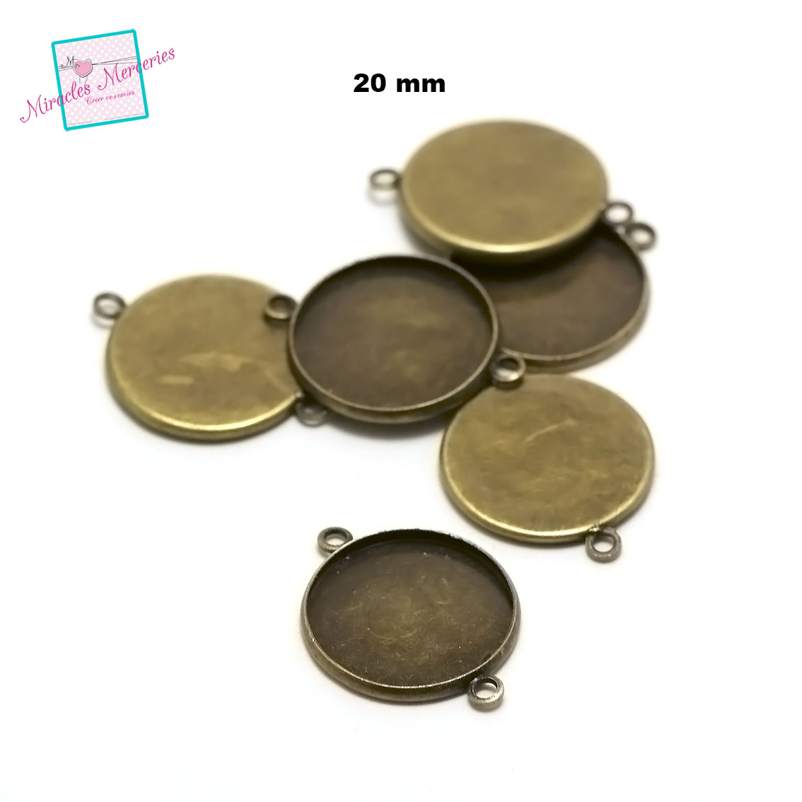 10 connecteurs supports cabochon ronde 20 mm,bronze