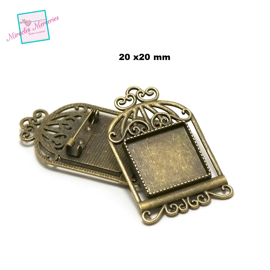 1 broches support cabochon 005 carrée 20x20 mm,bronze