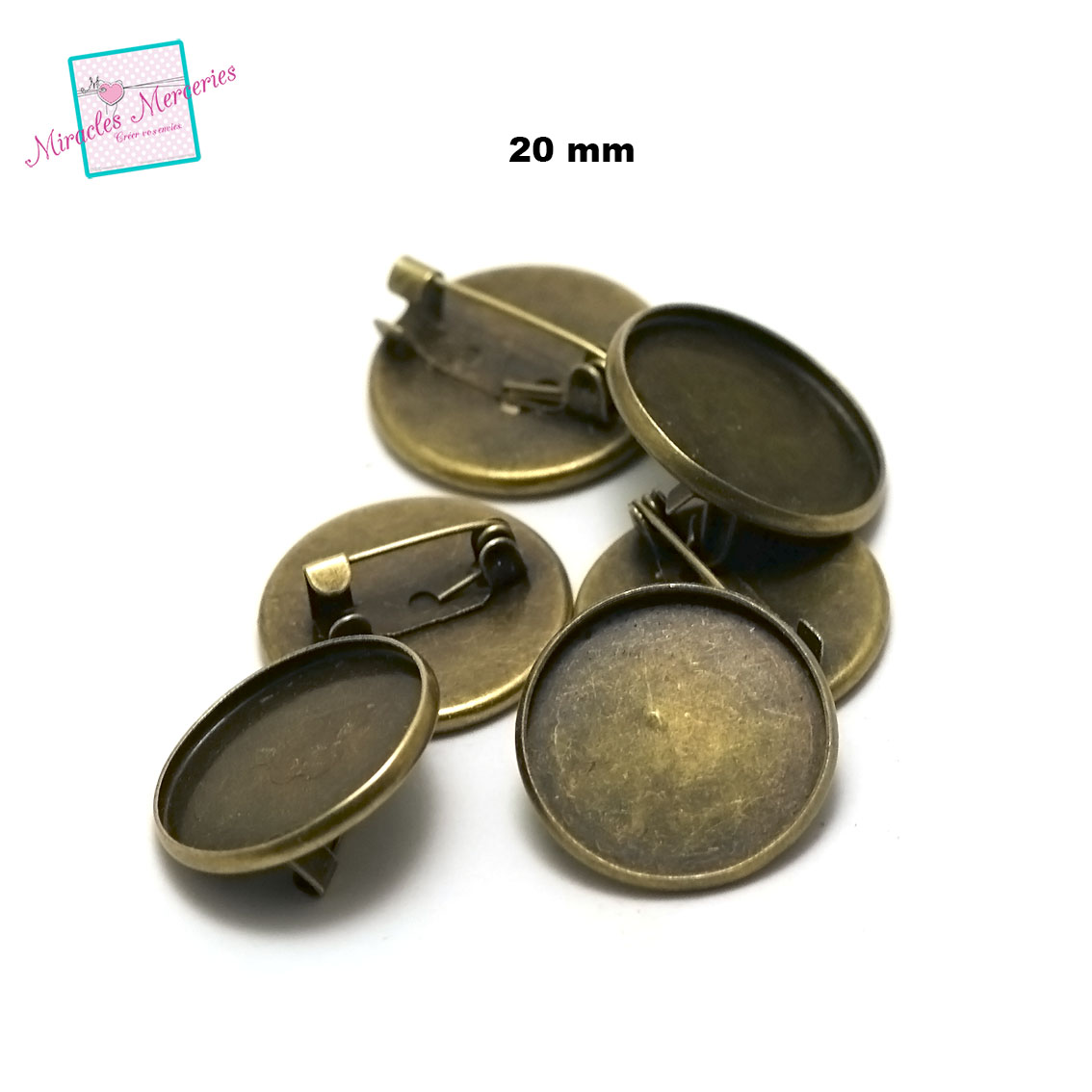 10 broches support cabochon ronde 20 mm,bronze