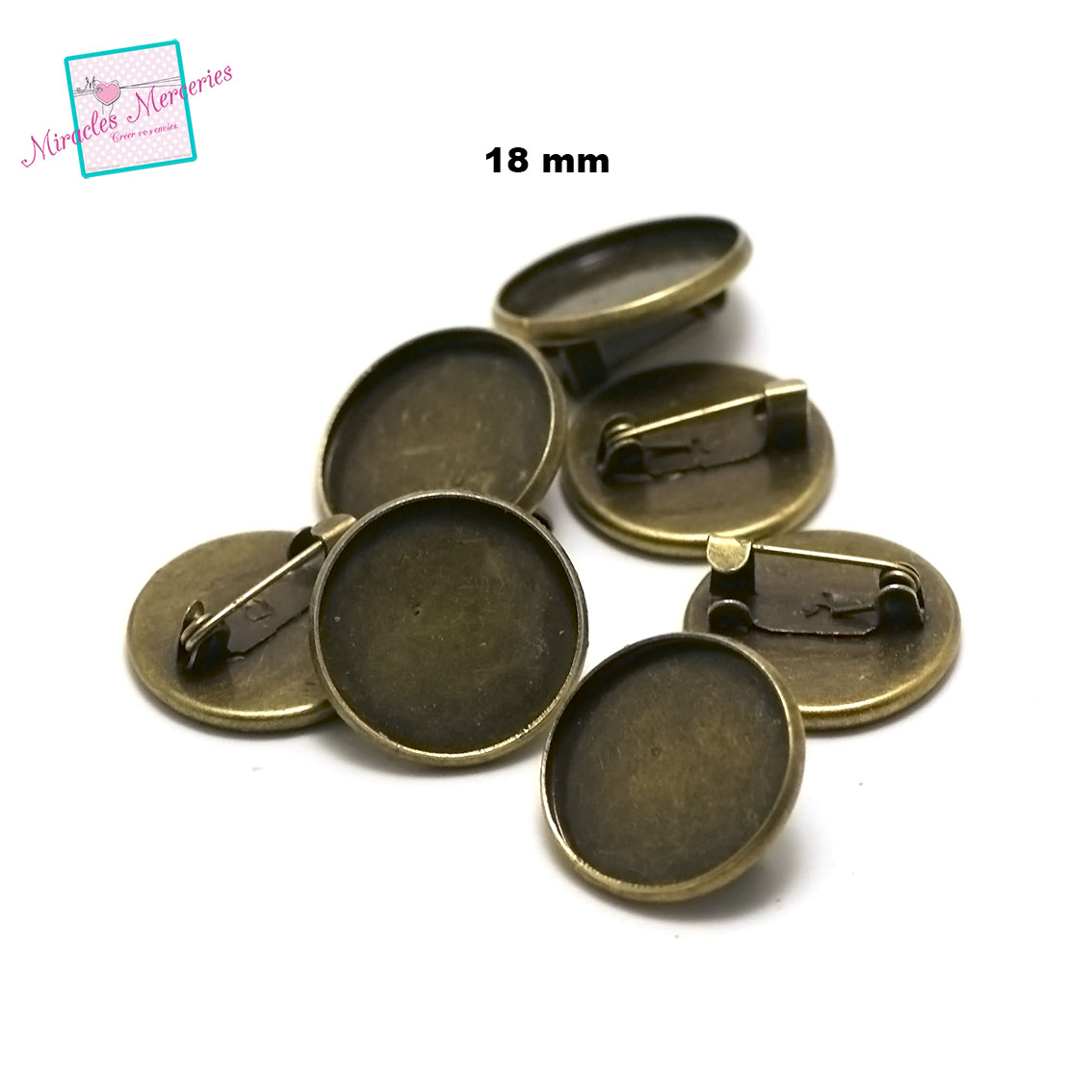 10 broches support cabochon ronde 18 mm,bronze