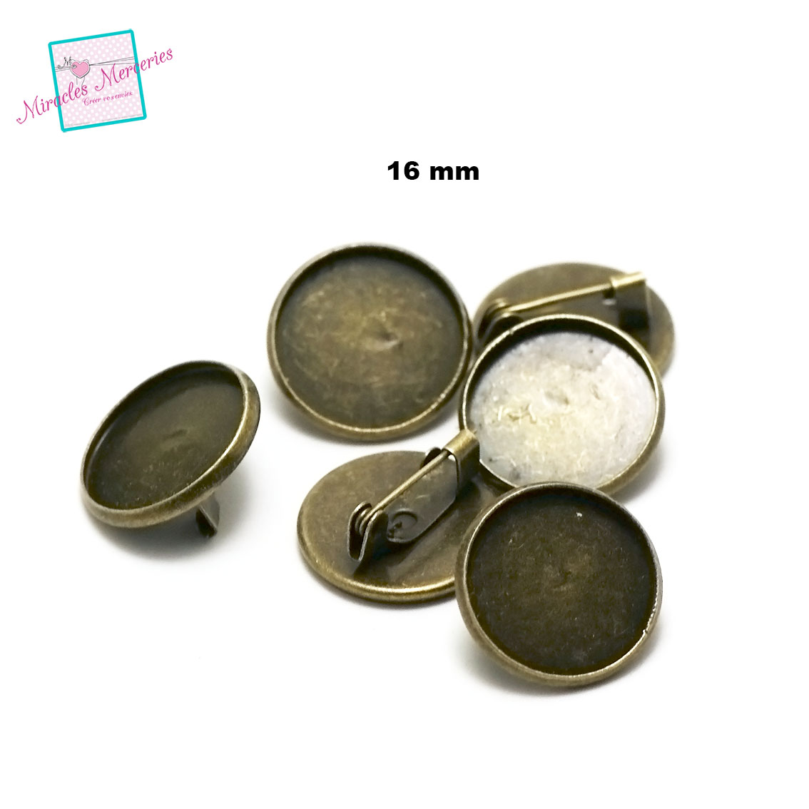10 broches support cabochon ronde 16 mm,bronze