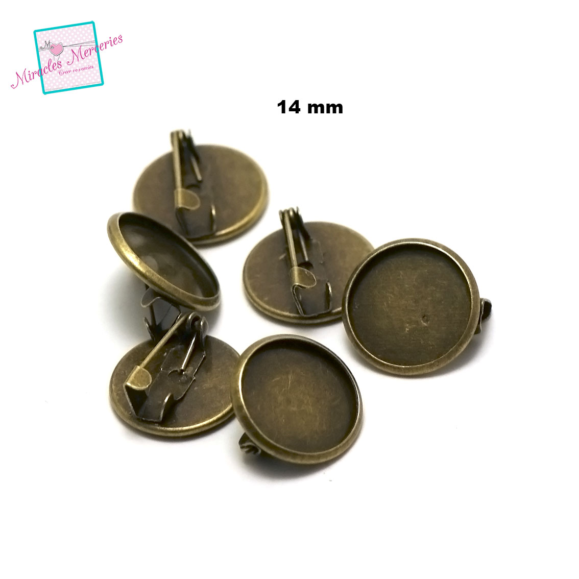 10 broches support cabochon ronde 14 mm,bronze
