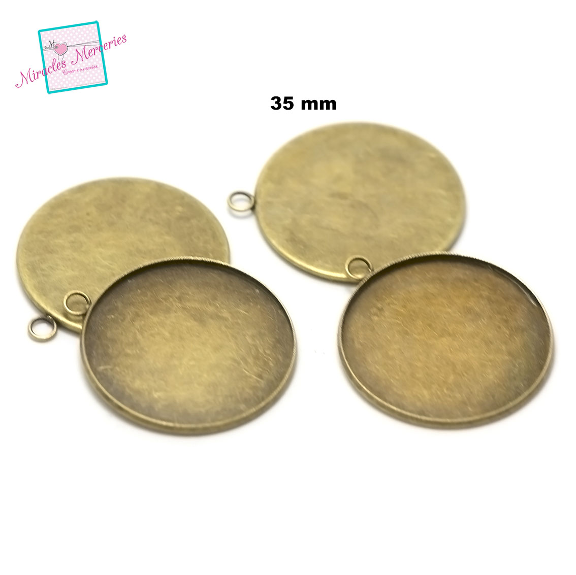 4 supports cabochon pendentif ronde 35 mm,bronze