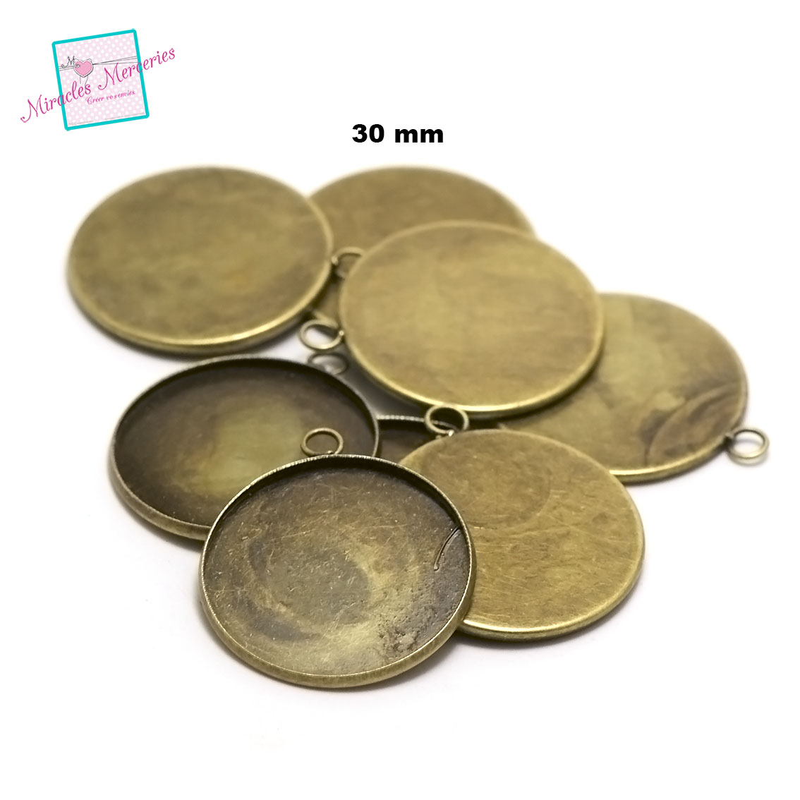 4 supports cabochon pendentif ronde 30 mm, bronze